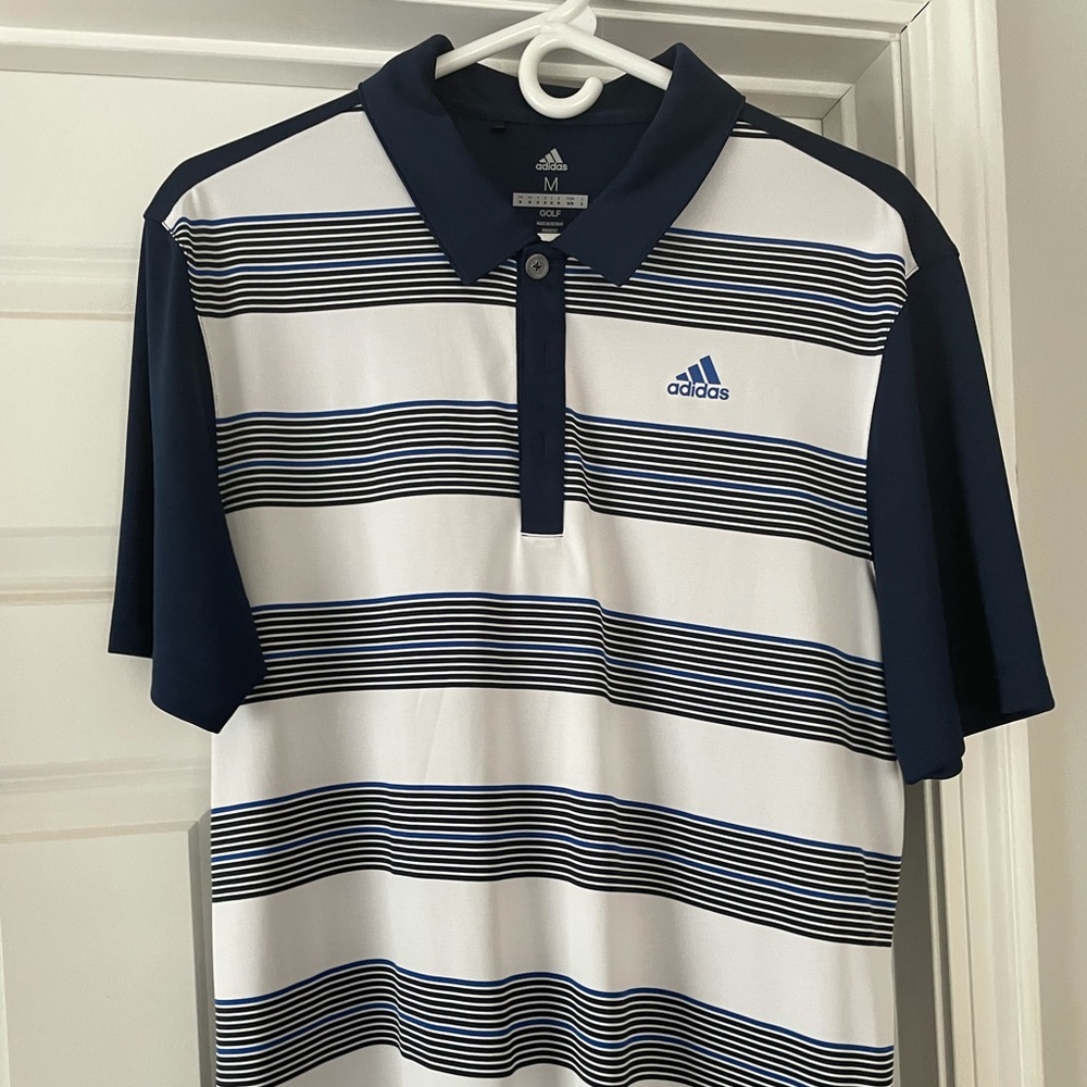 Adidas golf shirt. White with navy sleeves. Size M